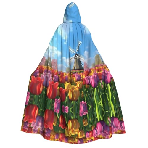 ZXMDZTSS Farbenfroher Frühlingsaufdruck für Erwachsene, Halloween-Kapuzenumhang | Volldruckumhang | Nackenverschluss von ZXMDZTSS