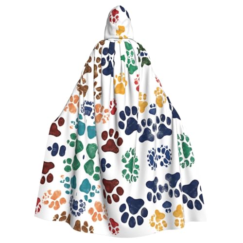 ZXMDZTSS Farbenfroher Hunde-Druck, schwarz, Halloween-Kapuzenumhang für Erwachsene, vollständiger Druck, Party-Kostüm, Bindeverschluss, Polyester von ZXMDZTSS