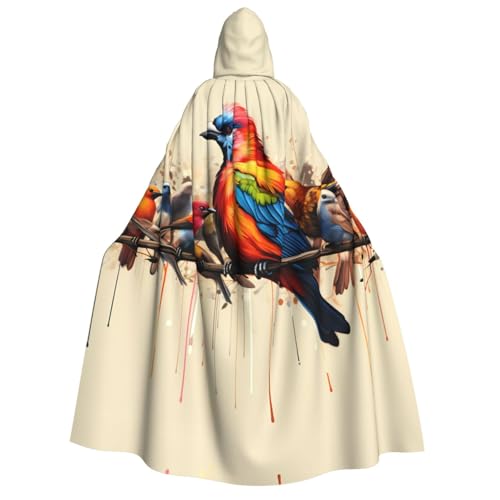 ZXMDZTSS Farbenfroher Vogel-Aufdruck, Halloween-Kapuzenumhang für Erwachsene, Umhang mit durchgehendem Druck, Nackenverschluss von ZXMDZTSS