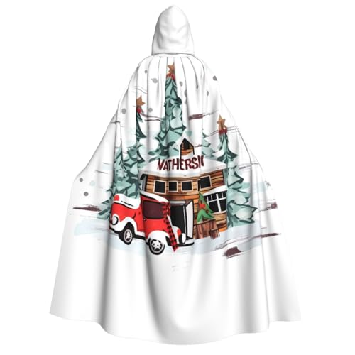 ZXMDZTSS Farmhouse Christmas – Erwachsenen-Halloween-Kapuzenumhang | Volldruckumhang | Nackenverschluss von ZXMDZTSS