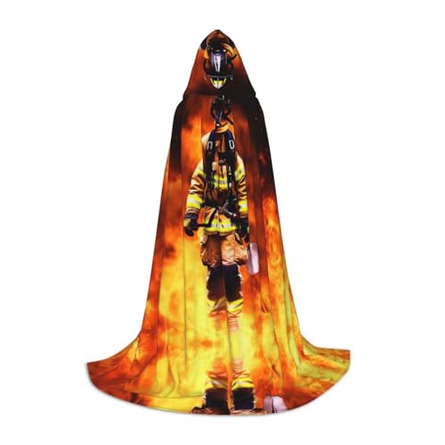 ZXMDZTSS Feuerwehrmann Feuerwehrmann Flamme Druck Jugend Kapuzenumhang | Umhang für Teenager | Halloween-Kostüm | wiederverwendbare Partykleidung Größe S von ZXMDZTSS