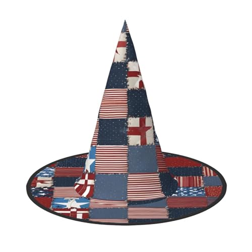 ZXMDZTSS Flaggen-Patchwork-Druck, Halloween-Hut für Erwachsene, Festivalkleidung, Hexenkostüm-Zubehör, Oxford-Stoff, 1 Stück von ZXMDZTSS