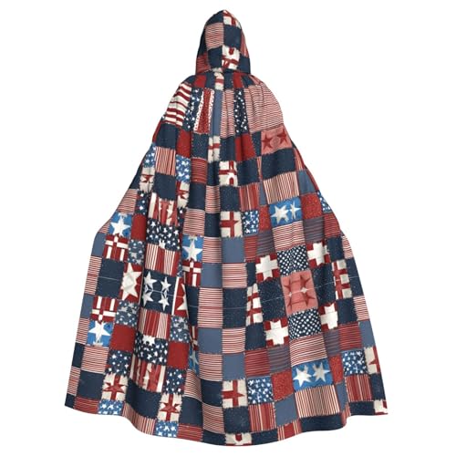 ZXMDZTSS Flaggen-Patchwork-Druck, Halloween-Kapuzenumhang für Erwachsene, vollständiger Druck, Party-Kostüm, Bindeverschluss, Polyester von ZXMDZTSS