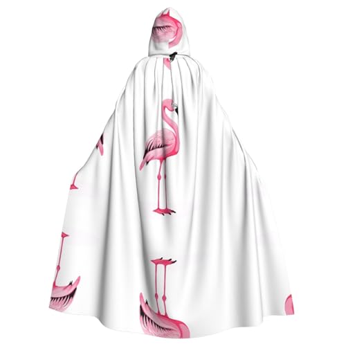 ZXMDZTSS Flamingo-Druck, Halloween-Kapuzenumhang für Erwachsene, vollständiger Druck, Party-Kostüm, Bindeverschluss, Polyester von ZXMDZTSS