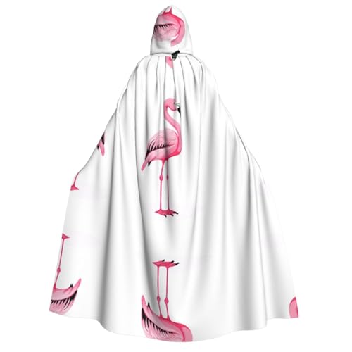ZXMDZTSS Flamingo-Print Halloween-Kapuzenumhang für Erwachsene, Umhang mit Volldruck, Nackenverschluss von ZXMDZTSS
