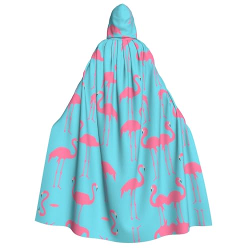 ZXMDZTSS Flamingo-Print Halloween-Kapuzenumhang für Erwachsene, Umhang mit Volldruck, Nackenverschluss von ZXMDZTSS