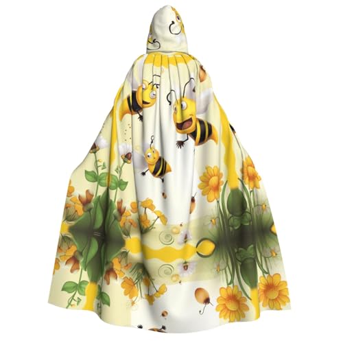 ZXMDZTSS Fliegende Bienen – Erwachsenen-Halloween-Kapuzenumhang | Volldruckumhang | Nackenverschluss von ZXMDZTSS
