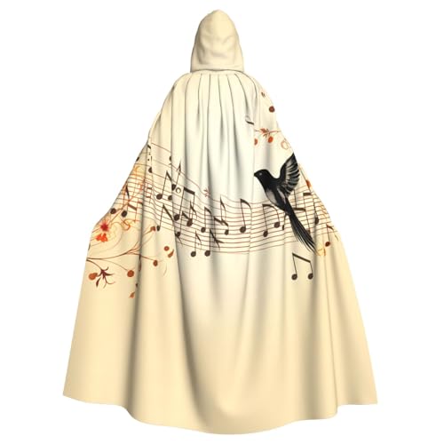 ZXMDZTSS Fliegender Vogel Musiknoten – Druck Halloween Kapuzenumhang Erwachsene | Volldruck Umhang | Party-Kostüm | Bindeverschluss Polyester von ZXMDZTSS