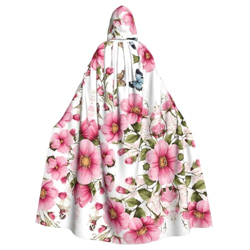 ZXMDZTSS Gartenvögel und Blumen – Druck Halloween Kapuzenumhang Erwachsene | Volldruck Umhang | Party-Kostüm | Bindeverschluss Polyester von ZXMDZTSS