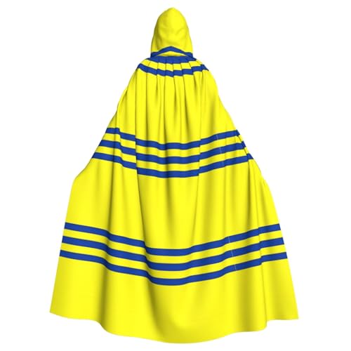 ZXMDZTSS Gelbe und blaue Streifen – Druck Halloween Kapuzenumhang Erwachsene | Volldruck Umhang | Partykostüm | Bindeverschluss Polyester von ZXMDZTSS