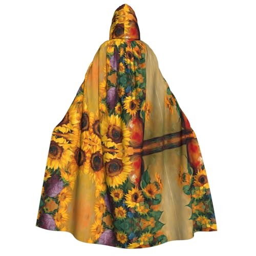 ZXMDZTSS Gelber Sonnenblumen-Aufdruck, Erwachsenen-Umhang mit Kapuze, Umhang mit Volldruck, Nackenverschluss von ZXMDZTSS