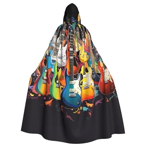 ZXMDZTSS Gitarren-Druck, Halloween-Kapuzenumhang für Erwachsene, vollständiger Druck, Party-Kostüm, Bindeverschluss, Polyester von ZXMDZTSS