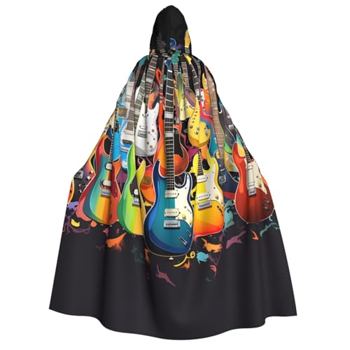 ZXMDZTSS Gitarren-Print Erwachsenen-Umhang mit Kapuze | Umhang mit Volldruck | Nackenverschluss von ZXMDZTSS
