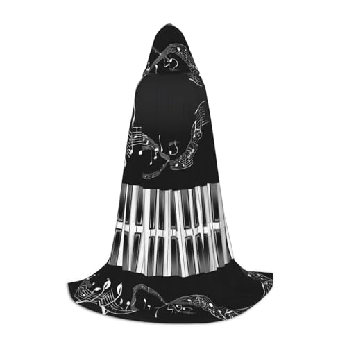 ZXMDZTSS Gitarrenklavier-Muster, bedruckt, Jugend-Kapuzenumhang, Umhang für Teenager, Halloween-Kostüm, wiederverwendbare Partykleidung, Größe S von ZXMDZTSS