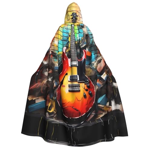 ZXMDZTSS Gitarrenmalerei – Druck für Erwachsene, Halloween-Kapuzenumhang | Volldruckumhang | Nackenverschluss von ZXMDZTSS