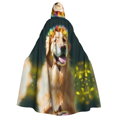 ZXMDZTSS Golden Retriever Hunde-Aufdruck, Halloween-Kapuzenumhang für Erwachsene, vollständiger Druck, Nackenverschluss von ZXMDZTSS