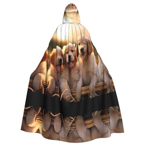 ZXMDZTSS Golden Retriever Kapuzenumhang für Hunde, Welpen, Haustiere, bedruckt, Halloween-Kapuzenumhang für Erwachsene, Volldruck, Party-Kostüm, Bindeverschluss, Polyester von ZXMDZTSS