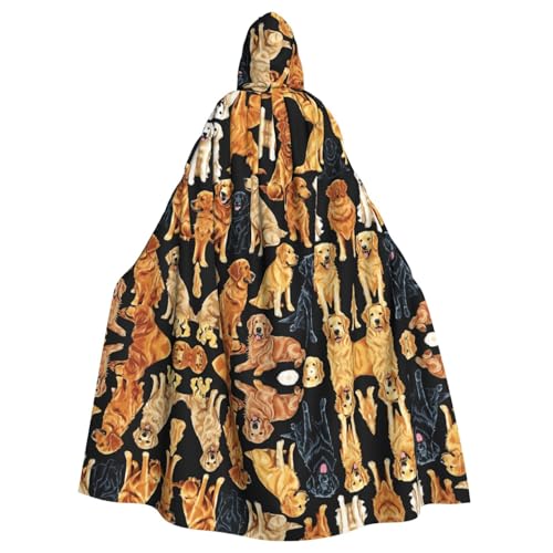 ZXMDZTSS Golden Retrievers – bedruckter Halloween-Kapuzenumhang für Erwachsene, Volldruckumhang, Party-Kostüm, Bindeverschluss, Polyester von ZXMDZTSS