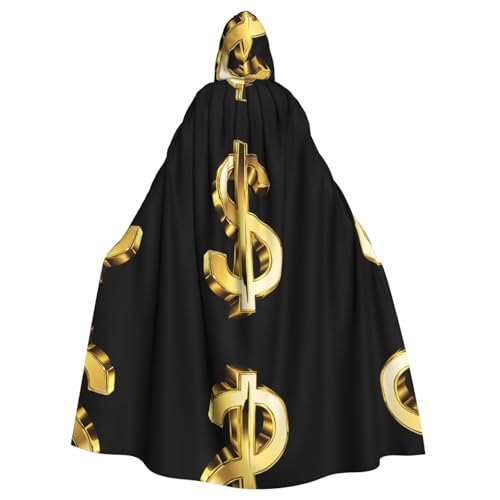 ZXMDZTSS Goldfarbener Dollar-Schild – Druck Halloween Kapuzenumhang Erwachsene | Volldruck Umhang | Party-Kostüm | Bindeverschluss Polyester von ZXMDZTSS