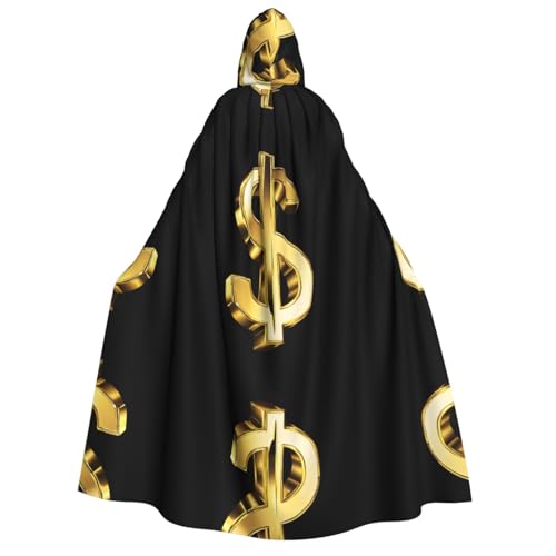 ZXMDZTSS Goldfarbener Dollar-Schild – Erwachsenen-Halloween-Kapuzenumhang | Umhang mit Volldruck | Nackenverschluss von ZXMDZTSS