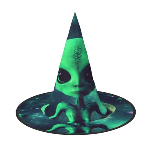 ZXMDZTSS Grüner Alien-Druck, Halloween-Hut für Erwachsene, Festivalkleidung, Hexenkostüm-Zubehör, Oxford-Stoff, 1 Stück von ZXMDZTSS