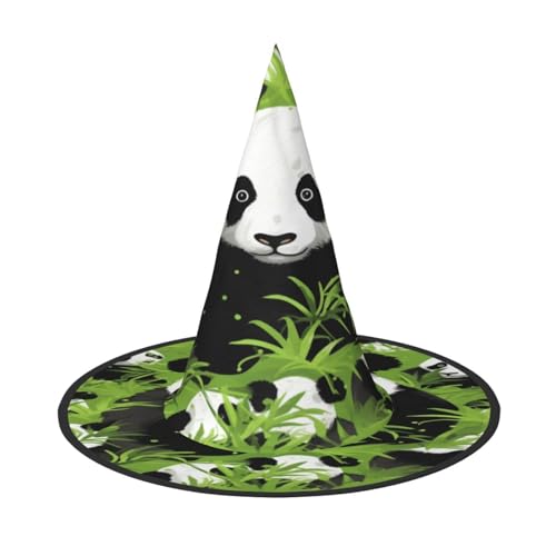 ZXMDZTSS Grüner Hintergrund Panda – Druck Halloween Hut Erwachsene | Festival Wear | Hexenkostüm Zubehör | Oxford-Tuch 1 Stück von ZXMDZTSS
