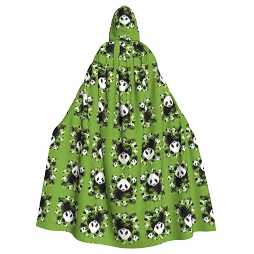 ZXMDZTSS Grüner Hintergrund Panda – Druck Halloween Kapuzenumhang Erwachsene | Volldruck Umhang | Partykostüm | Bindeverschluss Polyester von ZXMDZTSS