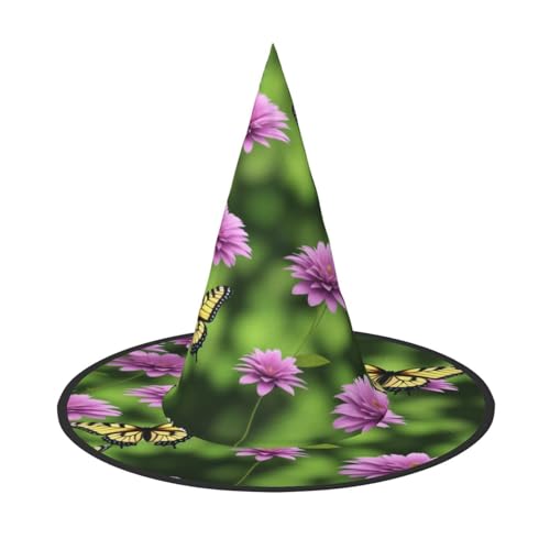 ZXMDZTSS Halloween-Hut mit Schmetterlingen und violetten Blumen für Erwachsene, Festivalkleidung, Hexenkostüm-Zubehör, Oxford-Stoff, 1 Stück von ZXMDZTSS