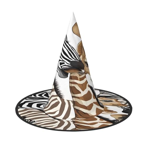 ZXMDZTSS Halloween-Hut mit Zebra- und Giraffen-Druck, für Erwachsene, Festivalkleidung, Hexenkostüm-Zubehör, Oxford-Stoff, 1 Stück von ZXMDZTSS