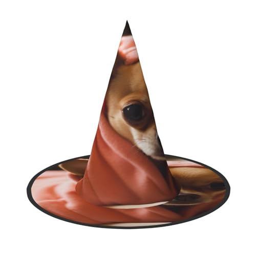 ZXMDZTSS Halloween-Hut mit depressivem Chihuahua-Druck, für Erwachsene, Festivalkleidung, Hexenkostüm-Zubehör, Oxford-Stoff, 1 Stück von ZXMDZTSS