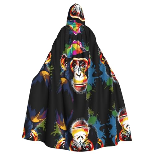 ZXMDZTSS Halloween-Kapuzenumhang mit Affen-Druck, für Erwachsene, Volldruck, Party-Kostüm, Bindeverschluss, Polyester von ZXMDZTSS