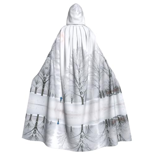 ZXMDZTSS Halloween-Kapuzenumhang mit Bäumen an verschneiten Tagen, Erwachsenen-Umhang, Party-Kostüm, Bindeverschluss, Polyester von ZXMDZTSS