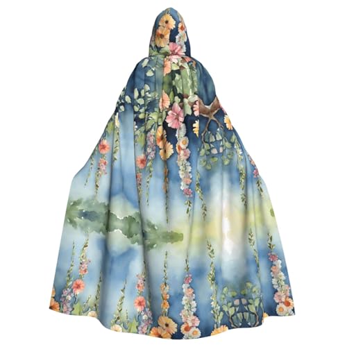 ZXMDZTSS Halloween-Kapuzenumhang mit Blumendruck für Erwachsene, vollständiger Druck, Party-Kostüm, Bindeverschluss, Polyester von ZXMDZTSS