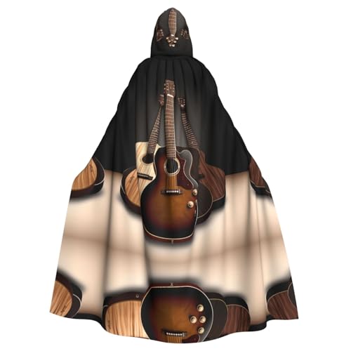 ZXMDZTSS Halloween-Kapuzenumhang mit Gitarren-Druck, für Erwachsene, vollständiger Druck, Party-Kostüm, Bindeverschluss, Polyester von ZXMDZTSS