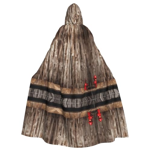 ZXMDZTSS Halloween-Kapuzenumhang mit Holzdruck für Erwachsene, vollständiger Druck, Party-Kostüm, Bindeverschluss, Polyester von ZXMDZTSS