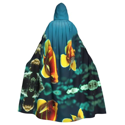ZXMDZTSS Halloween-Kapuzenumhang mit Meeresfischen für Erwachsene, vollständiger Druck, Party-Kostüm, Bindeverschluss, Polyester von ZXMDZTSS