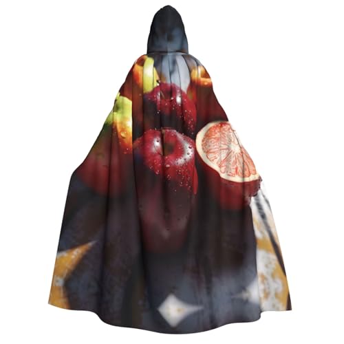 ZXMDZTSS Halloween-Kapuzenumhang mit Obstmuster für Erwachsene, Umhang mit Volldruck, Nackenverschluss von ZXMDZTSS