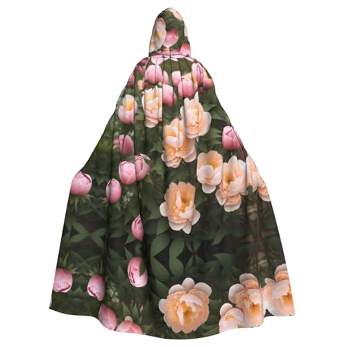 ZXMDZTSS Halloween-Kapuzenumhang mit Pfingstrosen für Erwachsene, vollständiger Druck, Party-Kostüm, Bindeverschluss, Polyester von ZXMDZTSS