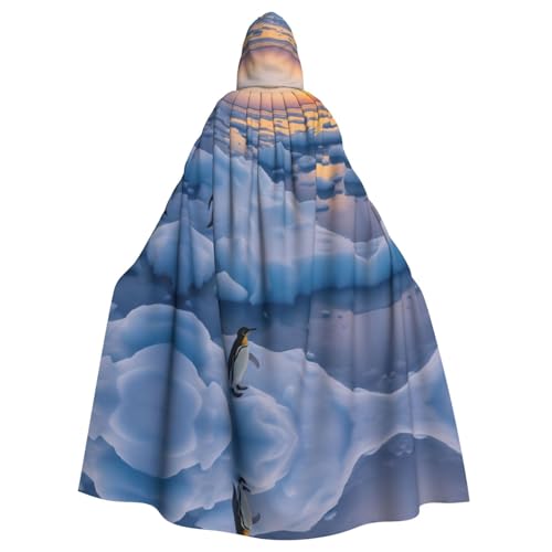 ZXMDZTSS Halloween-Kapuzenumhang mit Pinguin-Sonnenuntergang, für Erwachsene, Volldruck, Party-Kostüm, Bindeverschluss, Polyester von ZXMDZTSS