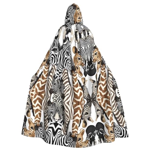 ZXMDZTSS Halloween-Kapuzenumhang mit Zebra- und Giraffen-Druck, für Erwachsene, Volldruck, Party-Kostüm, Bindeverschluss, Polyester von ZXMDZTSS