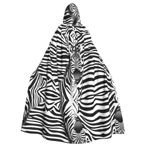 ZXMDZTSS Halloween-Kapuzenumhang mit Zebramuster für Erwachsene, vollständiger Druck, Party-Kostüm, Bindeverschluss, Polyester von ZXMDZTSS