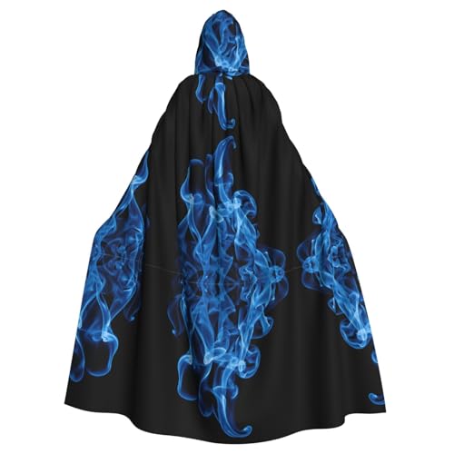 ZXMDZTSS Halloween-Kapuzenumhang mit blauer Flamme, für Erwachsene, vollständiger Druck, Party-Kostüm, Bindeverschluss, Polyester von ZXMDZTSS