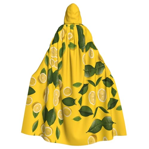 ZXMDZTSS Halloween-Kapuzenumhang mit gelbem Zitronenmuster, für Erwachsene, vollständiger Druck, Party-Kostüm, Bindeverschluss, Polyester von ZXMDZTSS