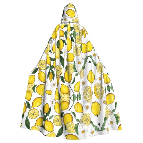 ZXMDZTSS Halloween-Kapuzenumhang mit gelben Zitronen für Erwachsene, vollständiger Druck, Party-Kostüm, Bindeverschluss, Polyester von ZXMDZTSS
