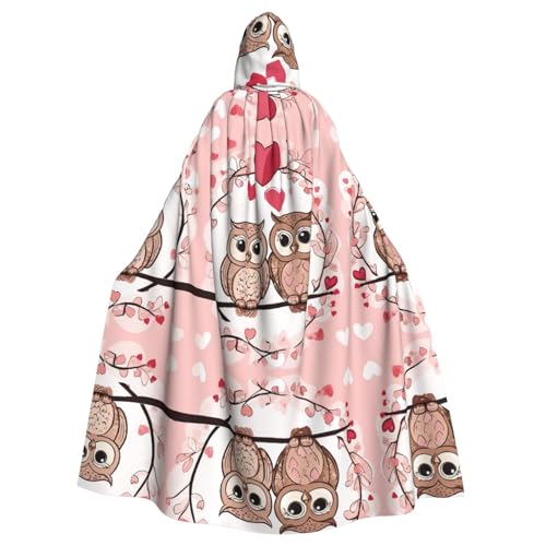 ZXMDZTSS Halloween-Kapuzenumhang mit niedlichem Eulen-Druck, für Erwachsene, vollständiger Druck, Party-Kostüm, Bindeverschluss, Polyester von ZXMDZTSS