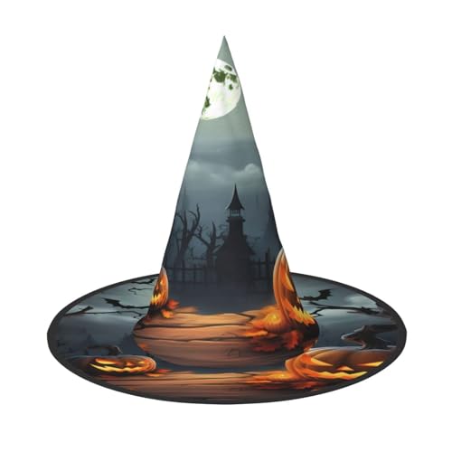 ZXMDZTSS Halloween-Mond-Fledermaus-Kürbis-Druck, Halloween-Hut für Erwachsene, Festivalkleidung, Hexenkostüm-Zubehör, Oxford-Stoff, 1 Stück von ZXMDZTSS