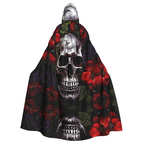 ZXMDZTSS Halloween-Totenkopf-Druck, Halloween-Kapuzenumhang für Erwachsene, vollständiger Druck, Party-Kostüm, Bindeverschluss, Polyester von ZXMDZTSS