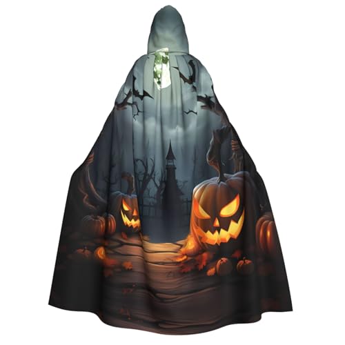 ZXMDZTSS Halloween-Umhang mit Mond und Fledermaus-Kürbis-Druck, Erwachsenen-Halloween-Kapuzenumhang, Umhang mit Volldruck, Nackenverschluss von ZXMDZTSS