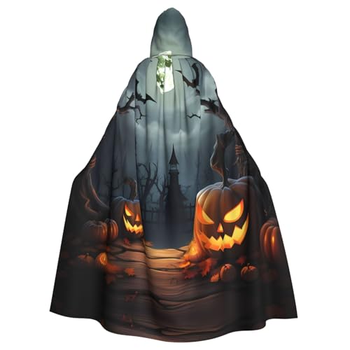 ZXMDZTSS Halloween-Umhang mit Mond und Fledermaus-Kürbis-Druck, Halloween-Kapuzenumhang für Erwachsene, Volldruck, Party-Kostüm, Bindeverschluss, Polyester von ZXMDZTSS