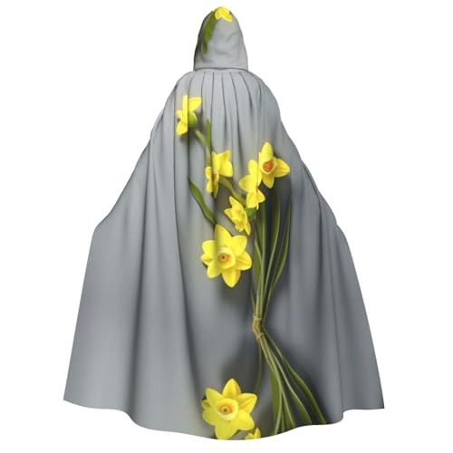 ZXMDZTSS Halloween-Umhang mit Narzissen-Blumen-Druck, für Erwachsene, mit Kapuze, Umhang mit Volldruck, Nackenverschluss von ZXMDZTSS